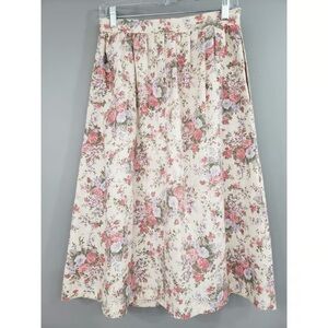 Floral Cream Midi Skirt - Neutral Pink Rose Print